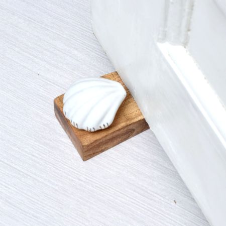 Brown & White Ceramic Wooden Door Stopper